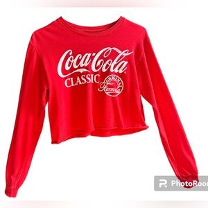 Women’s Coca Cola Long Sleeve Red Logo Crop Top, Size Small